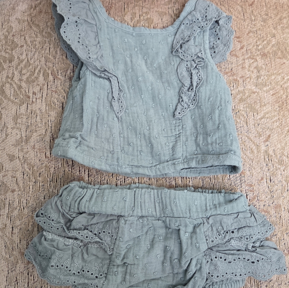 Grayson Mini Sage Eyelet Top and Bloomer Set
